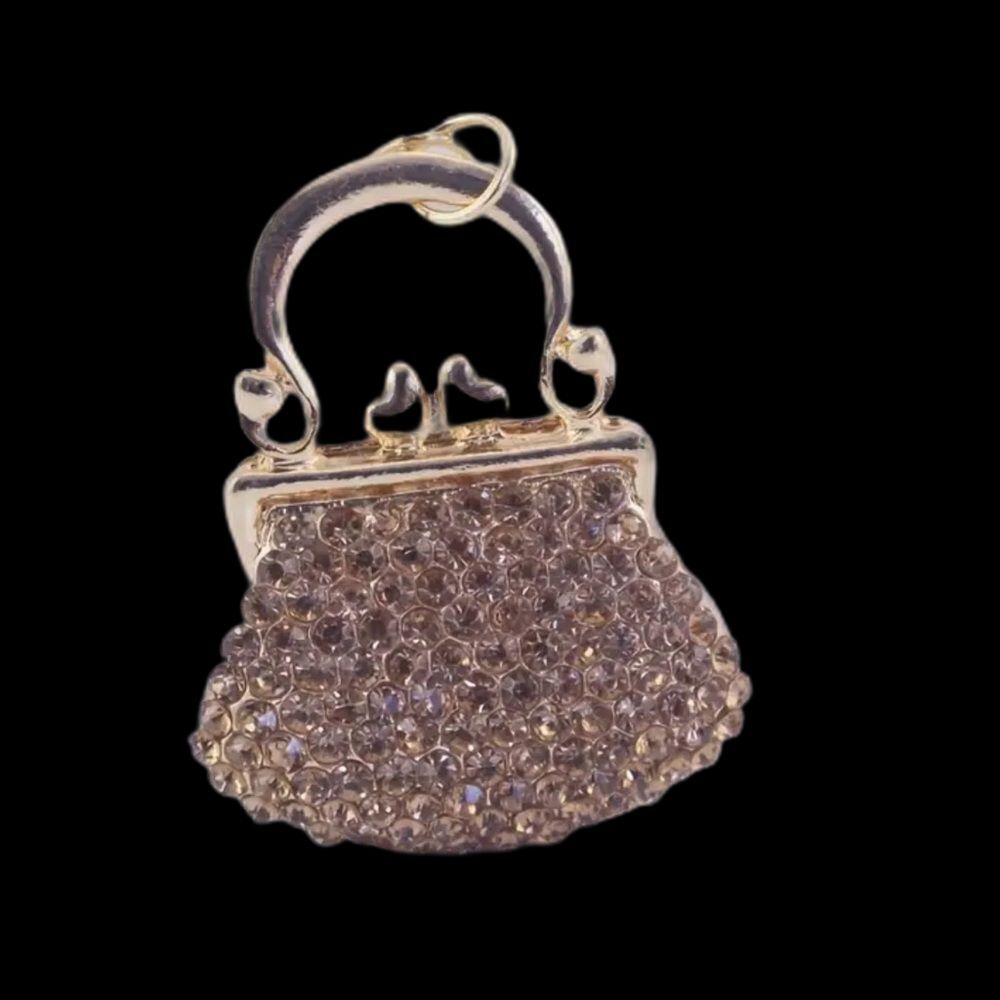 BAG CHARM Chanpagne Crystal Kiss Lock Mini Purse Key Chain